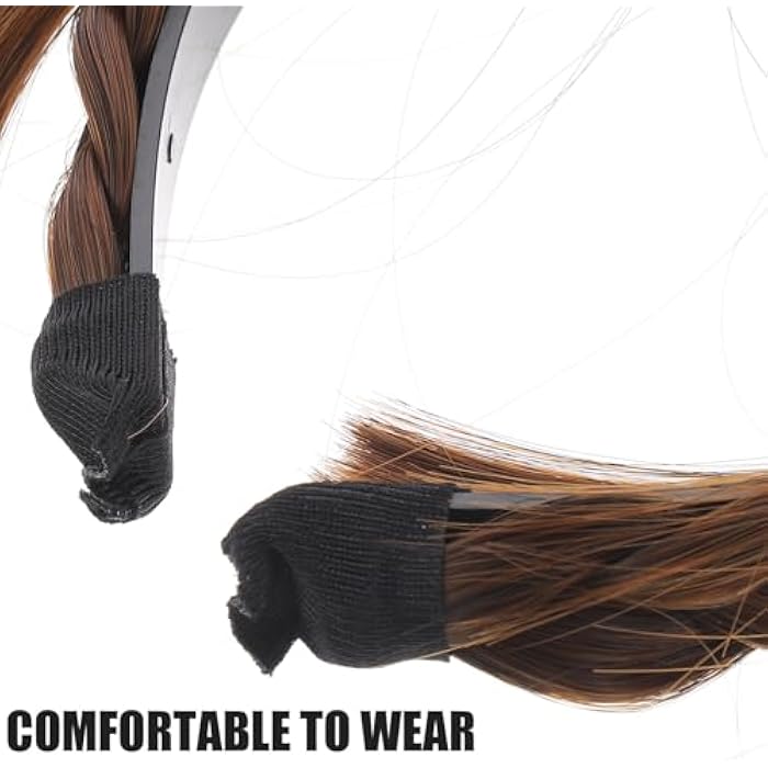 OSALADI Bang Synthetic Headband Wig with Bangs Braided Hair Hoop for Women, Light Brown Headband Bangs - Image 5